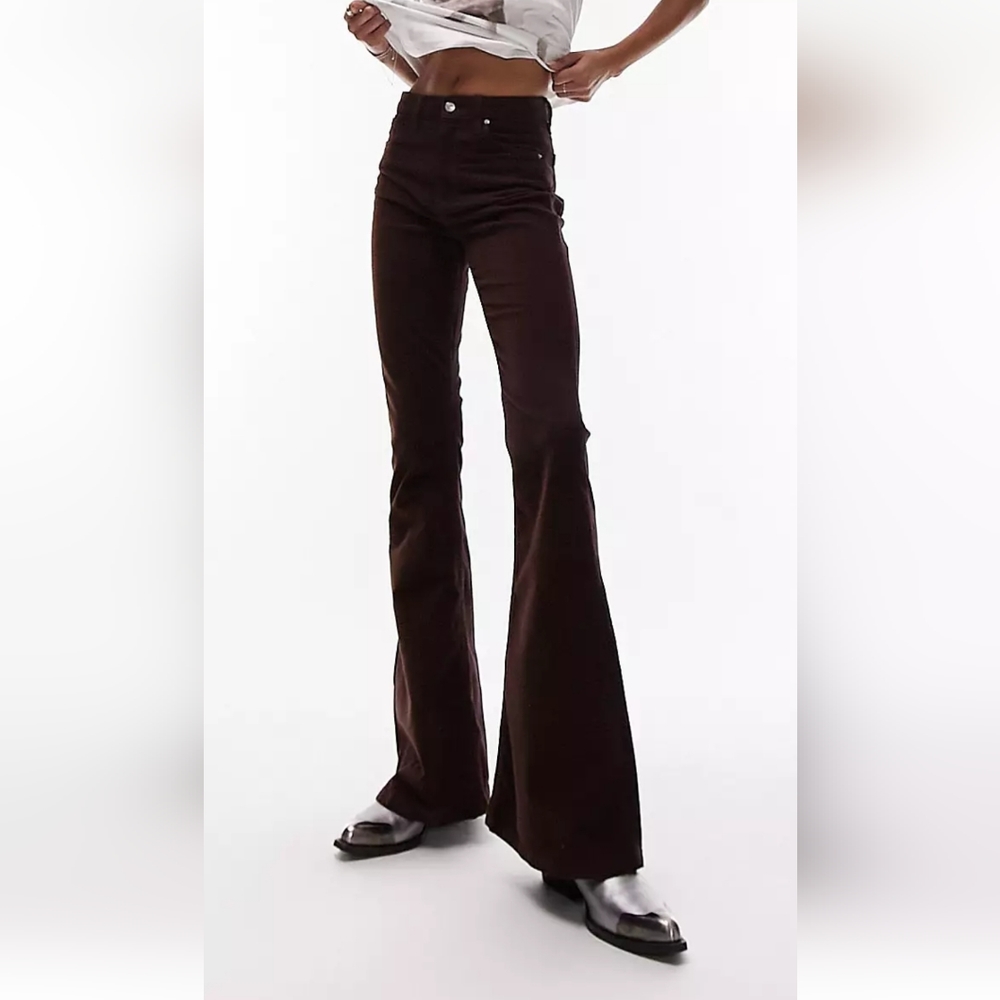NWT Topshop Chocolate Brown Corduroy Flare Pants. Tall